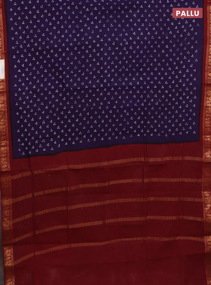 Sungudi cotton saree deep violet and maroon with allover batik prints and zari woven border