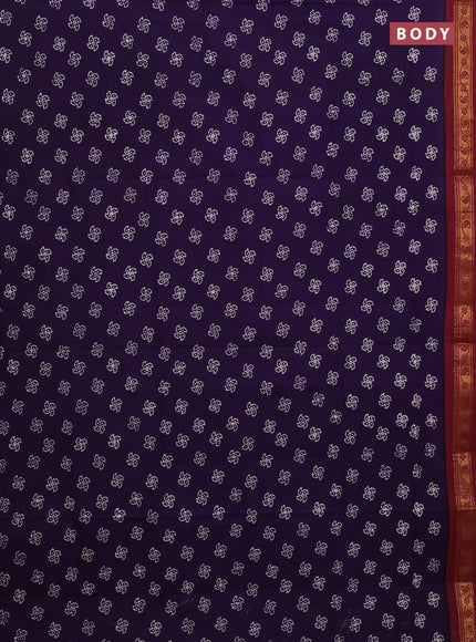 Sungudi cotton saree violet and maroon with allover batik prints and zari woven border