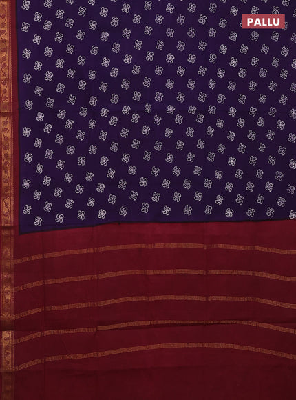 Sungudi cotton saree violet and maroon with allover batik prints and zari woven border