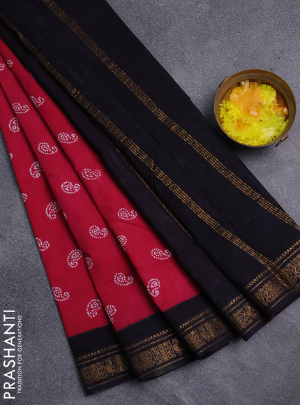 Sungudi cotton saree pink and navy blue with allover batik prints and zari woven border