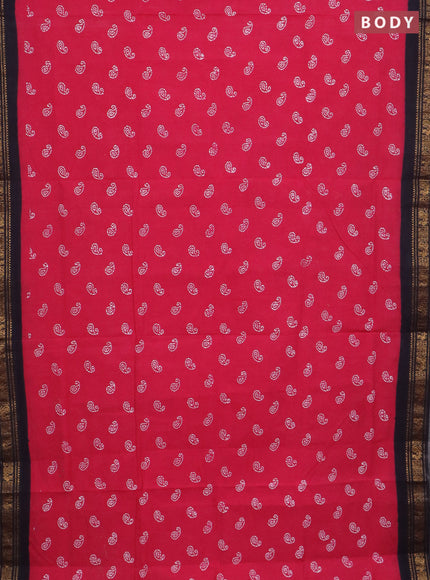 Sungudi cotton saree pink and navy blue with allover batik prints and zari woven border