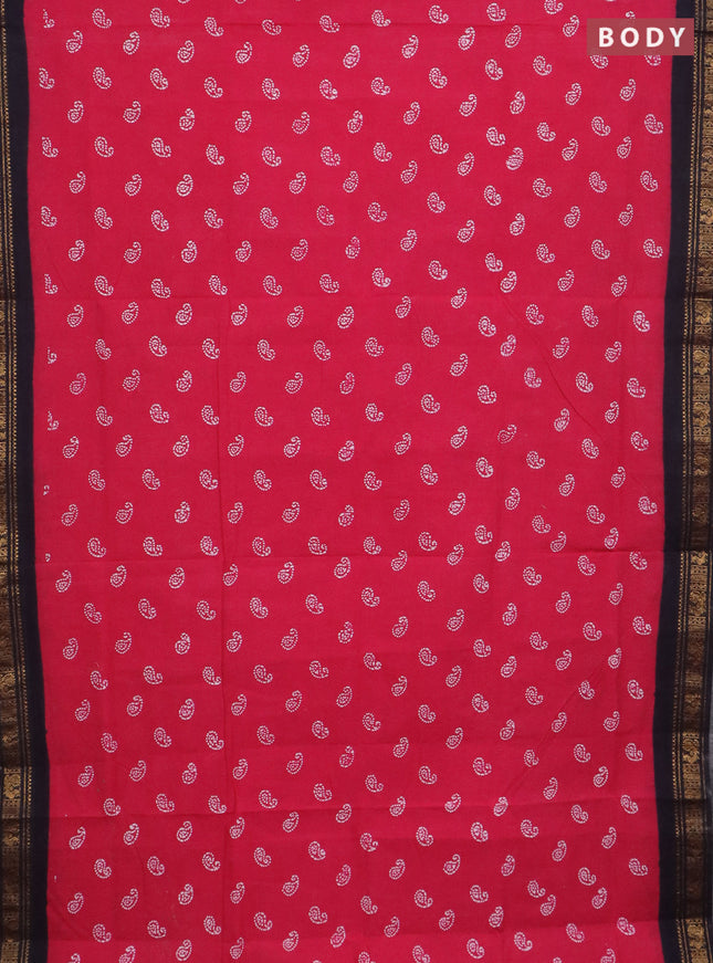 Sungudi cotton saree pink and navy blue with allover batik prints and zari woven border