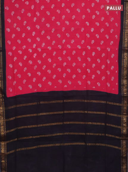 Sungudi cotton saree pink and navy blue with allover batik prints and zari woven border