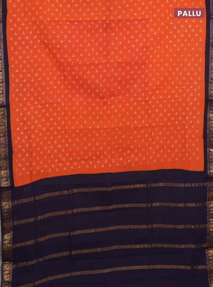 Sungudi cotton saree orange and navy blue with allover batik prints and zari woven border