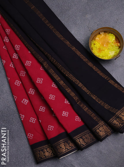 Sungudi cotton saree pink and coffee brown with allover batik prints and zari woven border
