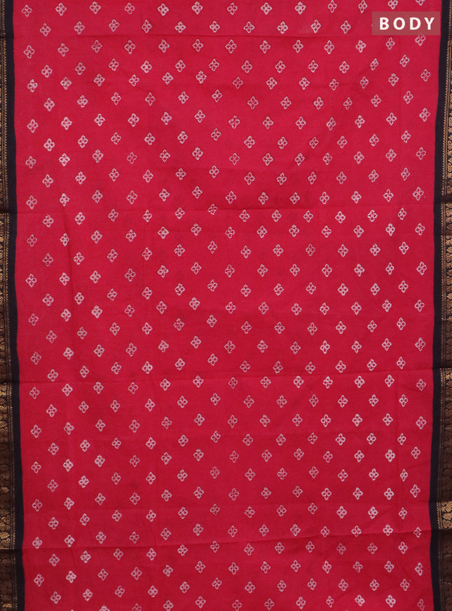 Sungudi cotton saree pink and coffee brown with allover batik prints and zari woven border