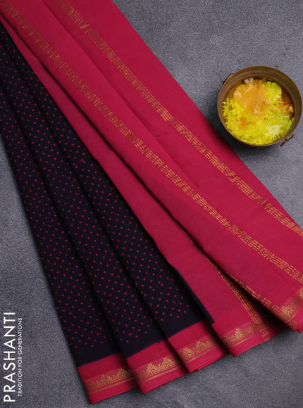 Sungudi cotton saree navy blue and pink with allover butta prints and zari woven border