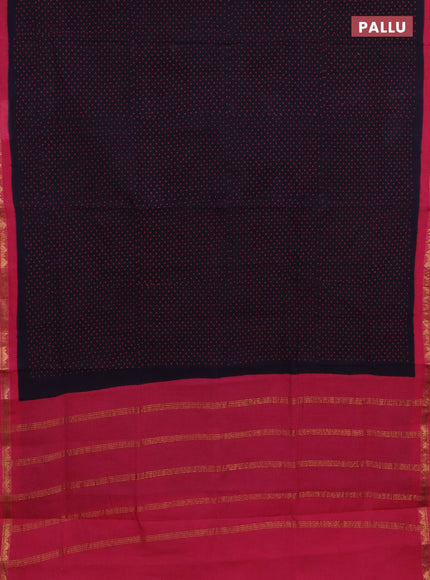 Sungudi cotton saree navy blue and pink with allover butta prints and zari woven border
