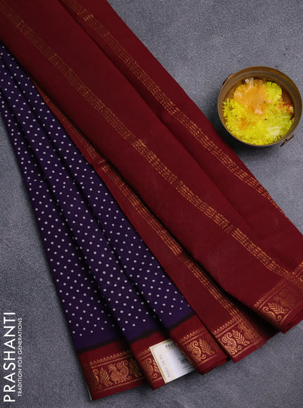 Sungudi cotton saree violet and deep maroon with allover butta prints and zari woven border