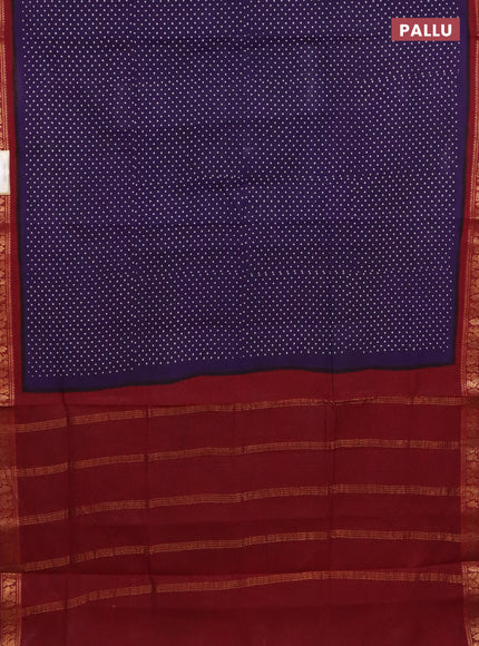 Sungudi cotton saree violet and deep maroon with allover butta prints and zari woven border