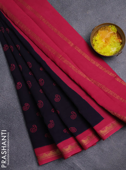 Sungudi cotton saree jamun shade and pink with allover batik prints and zari woven border