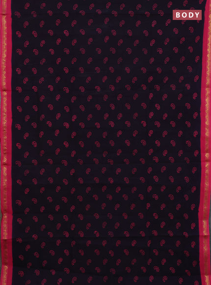 Sungudi cotton saree jamun shade and pink with allover batik prints and zari woven border