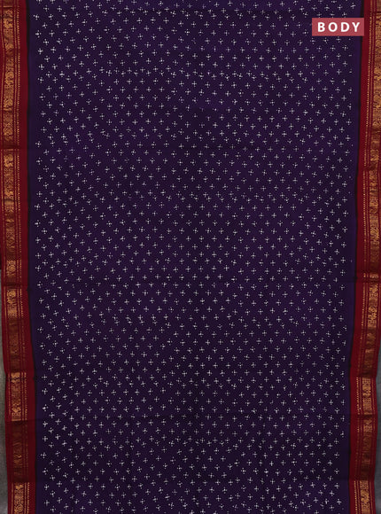 Sungudi cotton saree violet and deep maroon with allover batik prints and zari woven border