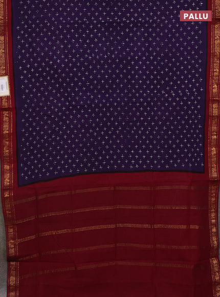 Sungudi cotton saree violet and deep maroon with allover batik prints and zari woven border