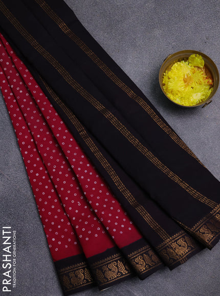 Sungudi cotton saree pink and coffee brown with allover batik prints and zari woven border