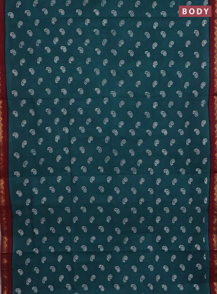 Sungudi cotton saree peacock green and maroon with allover paisley butta prints and zari woven border