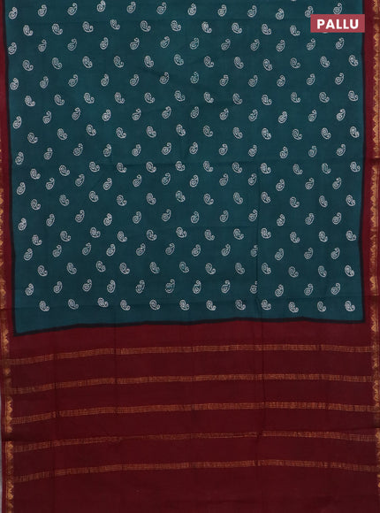 Sungudi cotton saree peacock green and maroon with allover paisley butta prints and zari woven border