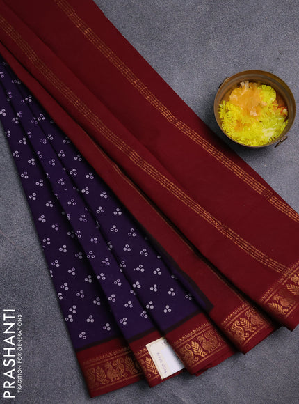 Sungudi cotton saree violet and maroon with allover butta prints and zari woven border