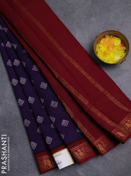 Sungudi cotton saree violet and maroon with allover batik prints and zari woven border
