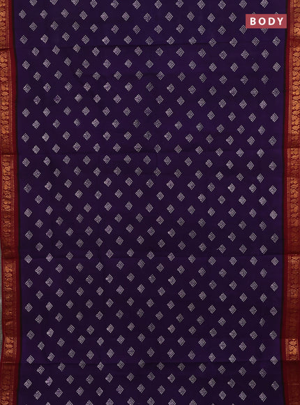 Sungudi cotton saree violet and maroon with allover batik prints and zari woven border