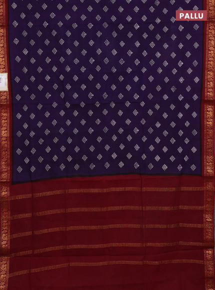 Sungudi cotton saree violet and maroon with allover batik prints and zari woven border