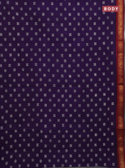 Sungudi cotton saree violet and deep maroon with allover batik prints and zari woven border