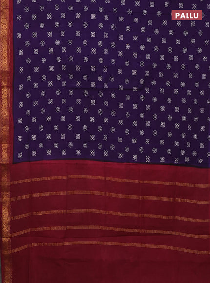 Sungudi cotton saree violet and deep maroon with allover batik prints and zari woven border