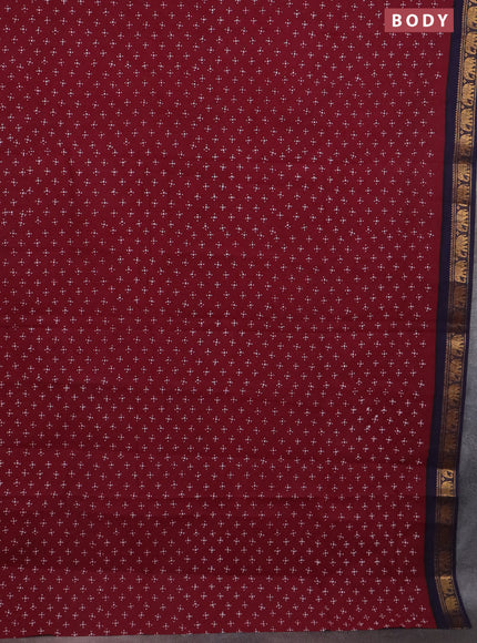 Sungudi cotton saree wine shade and navy blue with allover butta prints and zari woven border