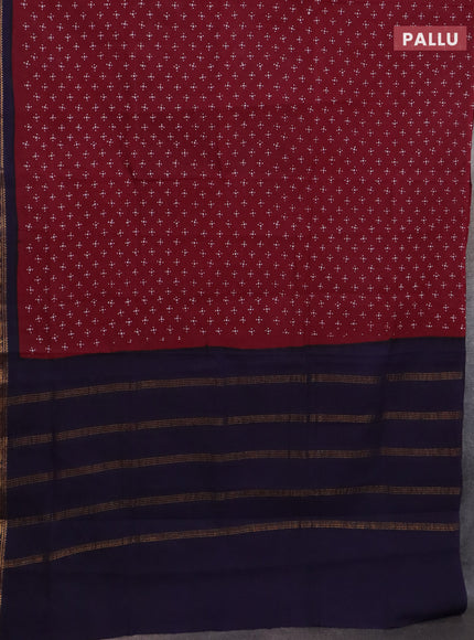 Sungudi cotton saree wine shade and navy blue with allover butta prints and zari woven border