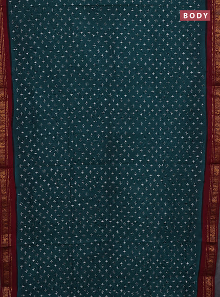 Sungudi cotton saree green and deep maroon with allover butta prints and zari woven border