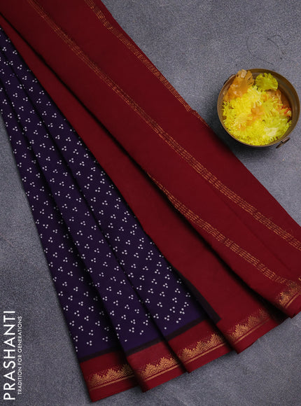 Sungudi cotton saree violet and maroon with allover butta prints and zari woven border