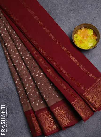 Sungudi cotton saree brown and maroon with allover butta prints and zari woven border