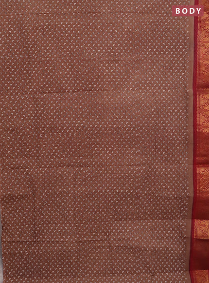 Sungudi cotton saree brown and maroon with allover butta prints and zari woven border