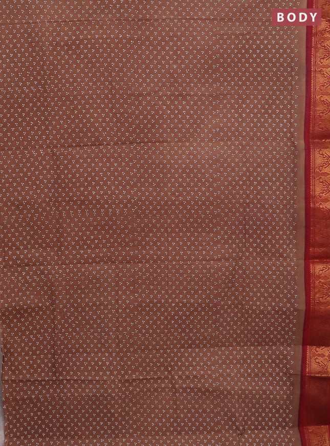 Sungudi cotton saree brown and maroon with allover butta prints and zari woven border