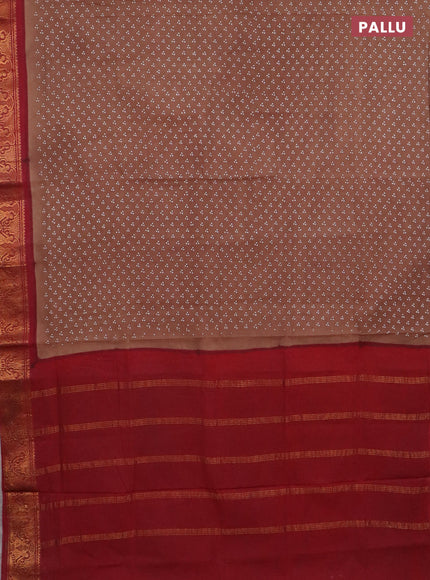 Sungudi cotton saree brown and maroon with allover butta prints and zari woven border