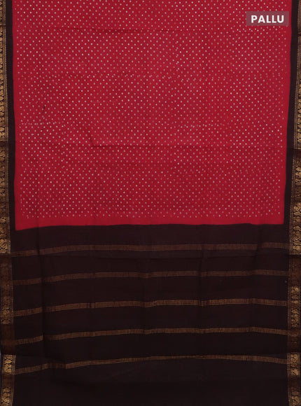 Sungudi cotton saree red and coffee brown with allover batik prints and zari woven border
