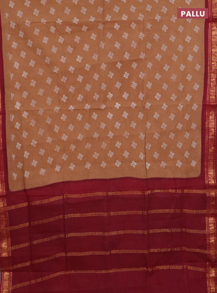 Sungudi cotton saree sandal and maroon with allover batik prints and zari woven border