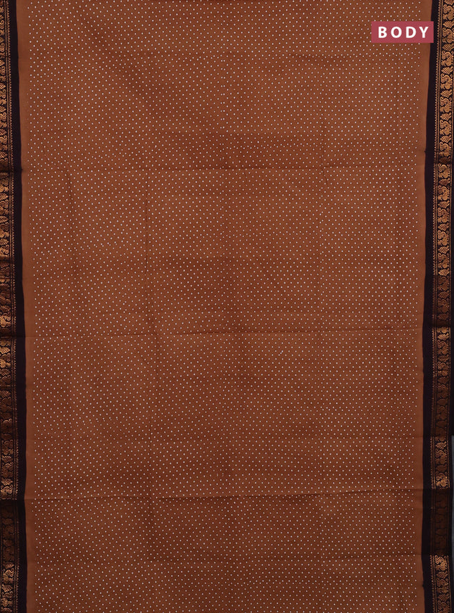 Sungudi cotton saree sandal and coffee brown with allover butta prints and zari woven border