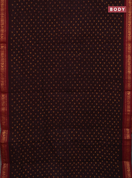 Sungudi cotton saree coffee brown and maroon with allover batik prints and zari woven border