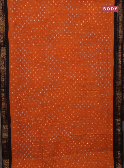 Sungudi cotton saree mustard yellow and coffee brown with allover batik prints and zari woven border