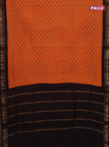 Sungudi cotton saree mustard yellow and coffee brown with allover batik prints and zari woven border