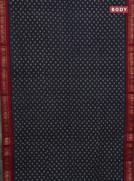 Sungudi cotton saree dark grey and maroon with allover batik prints and zari woven border