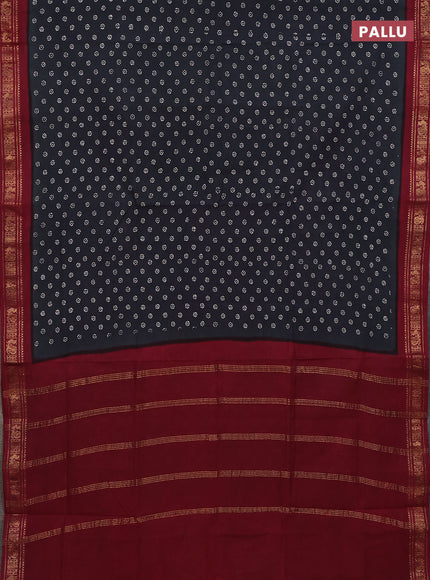 Sungudi cotton saree dark grey and maroon with allover batik prints and zari woven border