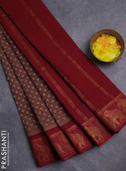 Sungudi cotton saree brown and maroon with allover butta prints and zari woven border