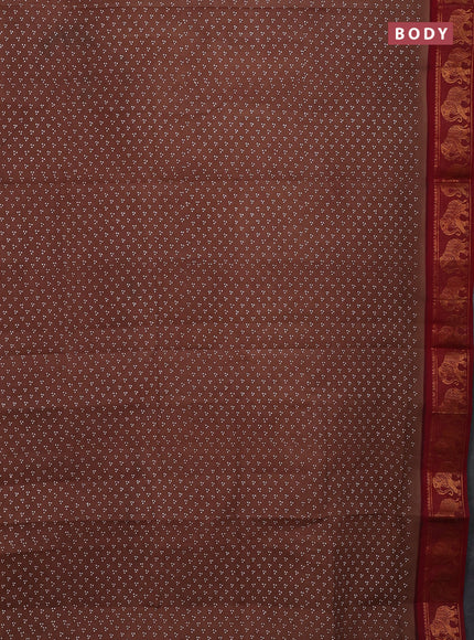 Sungudi cotton saree brown and maroon with allover butta prints and zari woven border