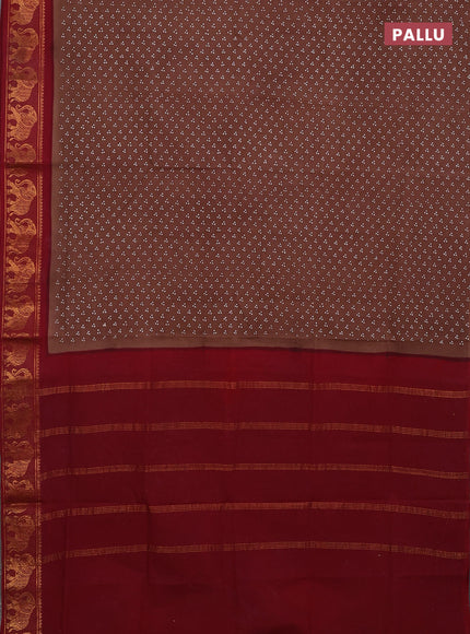 Sungudi cotton saree brown and maroon with allover butta prints and zari woven border