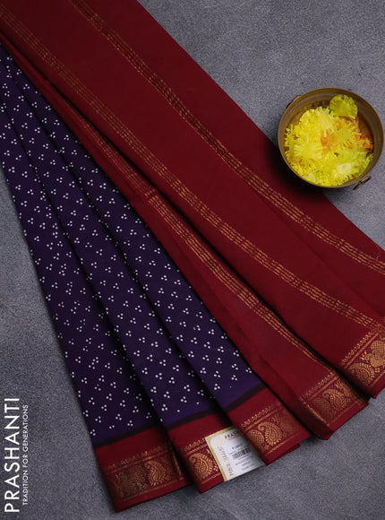 Sungudi cotton saree violet and maroon with allover butta prints and zari woven border