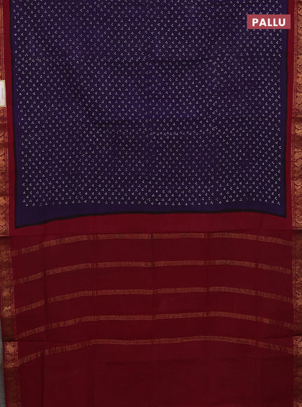 Sungudi cotton saree violet and maroon with allover butta prints and zari woven border