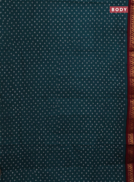 Sungudi cotton saree peacock green and maroon with allover batik prints and zari woven border
