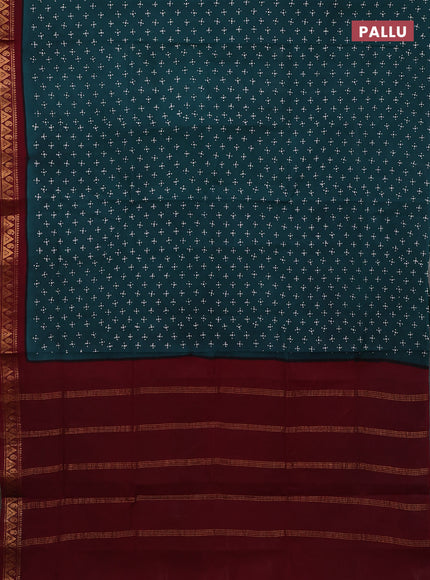 Sungudi cotton saree peacock green and maroon with allover batik prints and zari woven border